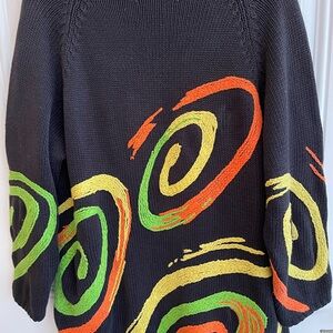 Rare Vintage 1990’s Michael Simon Black Sweater w/Multi Color Swirls, OSFA!